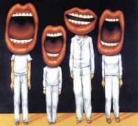 A funny image of talking heads, literally.