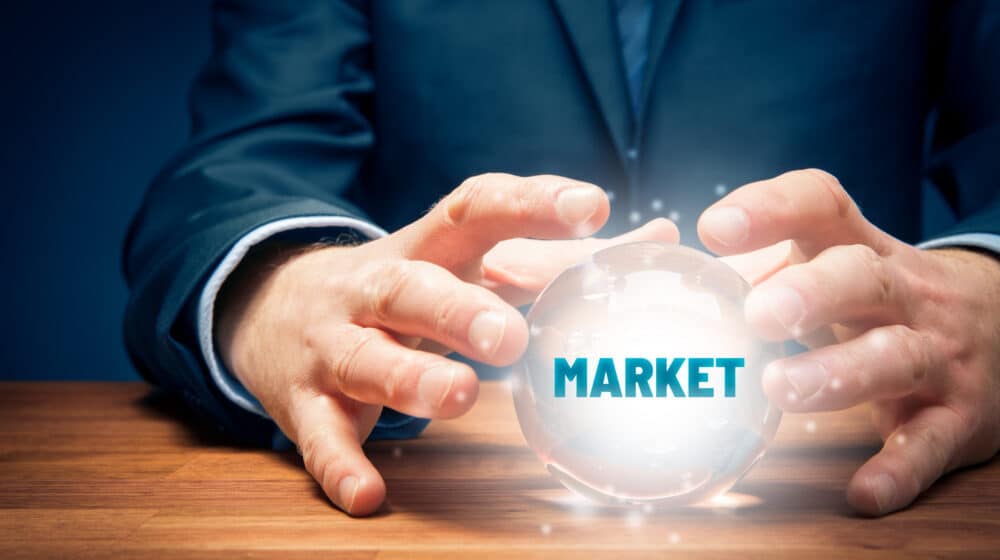 Market potential growth prediction concept with crystal ball