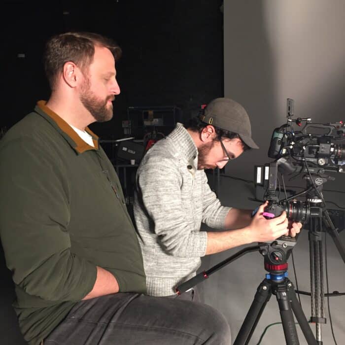 Director and director of photography on set for a video production