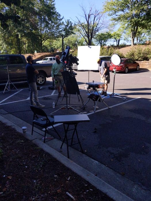 Setting up outside for Home Depot Video Shoot