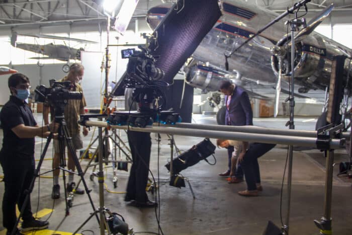 Dolly and camera rig at a video shoot for Delta Airlines I