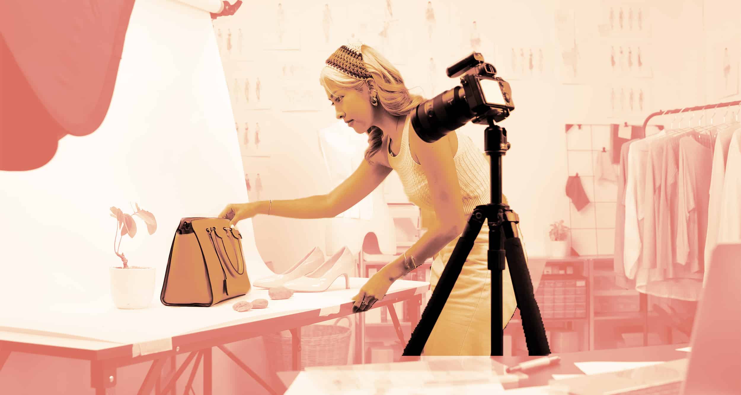 Woman creating a video for e-commerce filming a product video