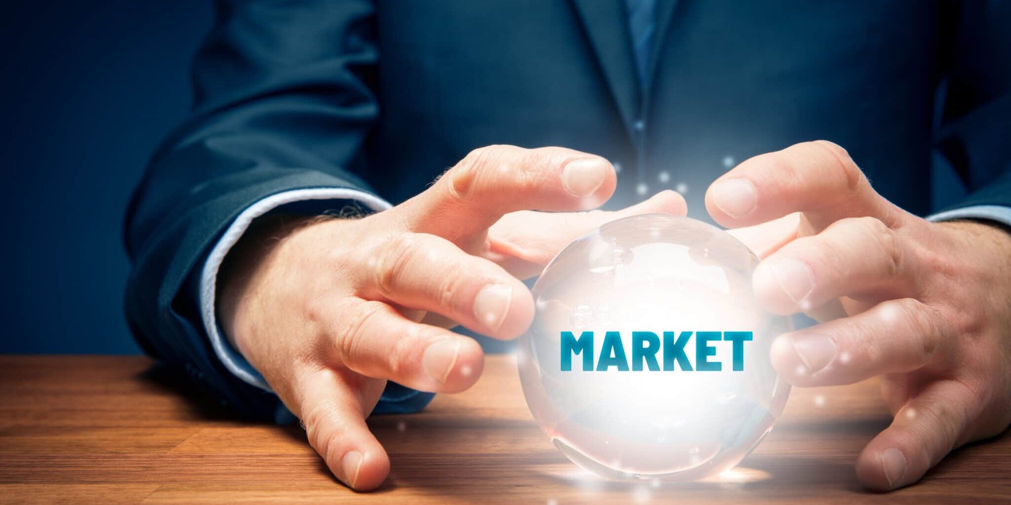 Market potential growth prediction concept with crystal ball