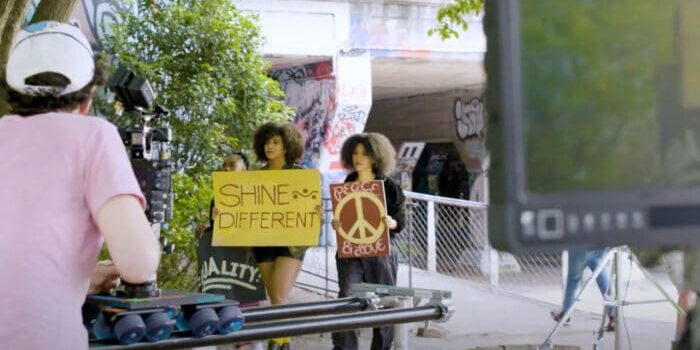 Screenshot from the Behind the Scenes footage of the Shine Different Campaign